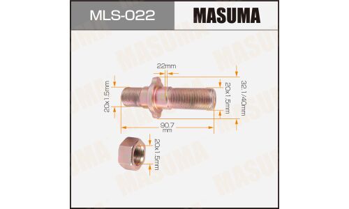 Шпилька колесная Masuma MLS-022, для грузовиков HINO, M20x1.5(R), M20x1.5(R), длина 90.7мм