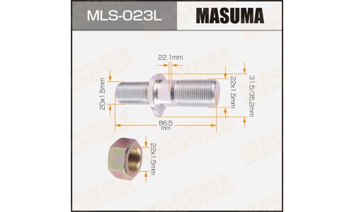 Шпилька колесная Masuma MLS-023L, для грузовиков HINO, M22x1.5(R), M20x1.5(L), длина 86.7мм