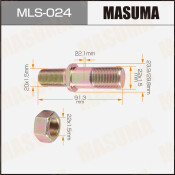 Шпилька колесная Masuma MLS-024, для грузовиков Mitsubishi Fuso, M22x1.5(R), M20x1.5(R), длина 91.3мм