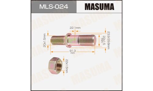 Шпилька колесная Masuma MLS-024, для грузовиков Mitsubishi Fuso, M22x1.5(R), M20x1.5(R), длина 91.3мм