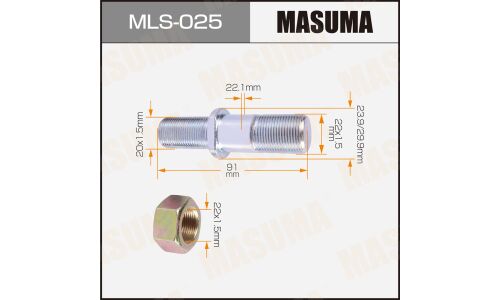 Шпилька колесная Masuma MLS-025, для грузовиков Mitsubishi Fuso, M22x1.5(R), M20x1.5(L), длина 91.1мм