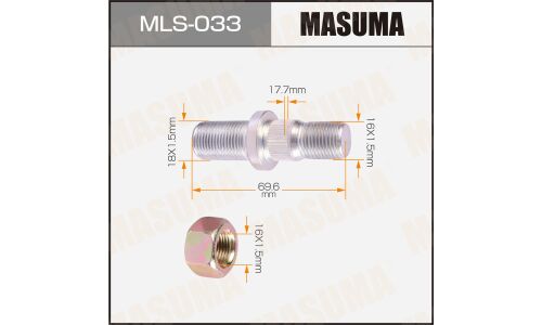 Шпилька колесная Masuma MLS-033, для грузовиков Nissan, M16x1.5(R), M18x1.5(L), длина 68.6мм