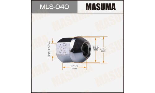Гайка колесная Masuma MLS-040, открытая, для Suzuki, M12x1.25(R), длина 25.3мм, коническая посадка, под ключ 19мм