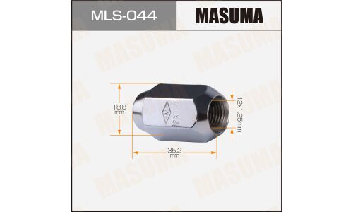 Гайка колесная Masuma MLS-044, закрытая, M12x1.25(R), длина 35.2мм, коническая посадка, под ключ 19мм