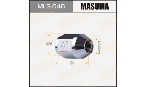 Гайка колесная Masuma MLS-046, закрытая, M12x1.25(R), длина 35мм, коническая посадка, под ключ 21мм, комплект 20 шт