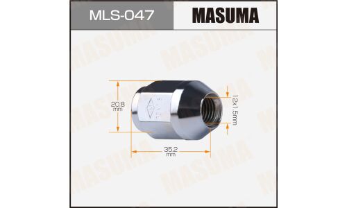 Гайка колесная Masuma MLS-047, закрытая, M12x1.5(R), длина 35.2мм, коническая посадка, под ключ 21мм