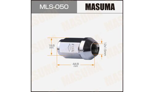 Гайка колесная Masuma MLS-050, закрытая, M12x1.5(R), длина 44.8мм, коническая посадка, под ключ 19мм, комплект 20 шт