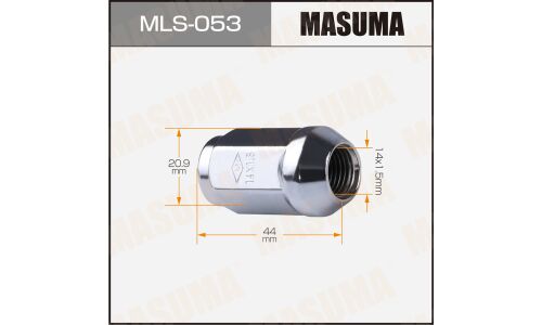 Гайка колесная Masuma MLS-053, закрытая, M14x1.5(R), длина 44мм, коническая посадка, под ключ 21мм
