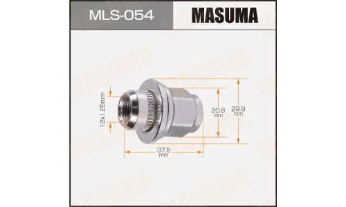 Гайка колесная Masuma MLS-054, закрытая, для кроссоверов Infiniti, M12x1.25(R), длина 37.5мм, с прессшайбой 30мм, под ключ 21мм