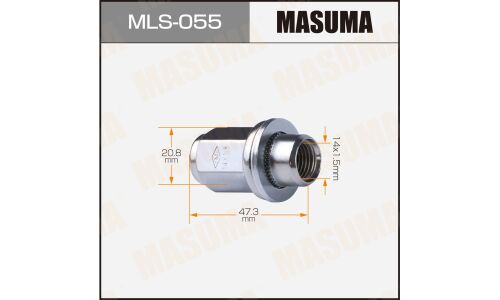 Гайка колесная Masuma MLS-055, закрытая, M14x1.5(R), длина 47.3мм, с прессшайбой 30мм, под ключ 21мм