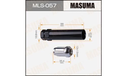 Гайка колесная Masuma MLS-057, закрытая, M12x1.5(R), длина 35.4мм, коническая посадка, под ключ 19мм, с секретом + ключ в комплекте, 4 шт
