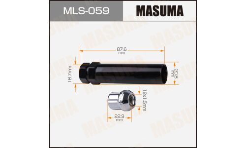 Гайка колесная Masuma MLS-059, закрытая, M12x1.5(R), длина 22.9мм, коническая посадка, под ключ 19мм, с секретом + ключ в комплекте, 4 шт