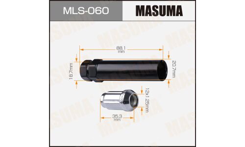 Гайка колесная Masuma MLS-060, закрытая, M12x1.25(R), длина 35.3мм, коническая посадка, с секретом + переходник под ключ 19мм, 4 шт