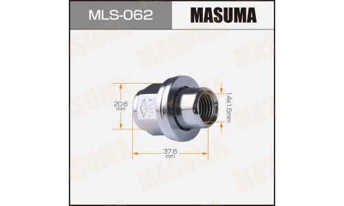 Гайка колесная Masuma MLS-062, закрытая, для внедорожников Toyota, M14x1.5(R), длина 37.6мм, с прессшайбой 30мм, под ключ 21мм