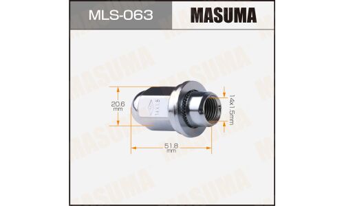 Гайка колесная Masuma MLS-063, закрытая, для внедорожников Toyota, M14x1.5(R), длина 51.8мм, с прессшайбой 30мм, под ключ 21мм