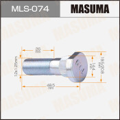 Шпилька колесная Masuma MLS-074, для грузовиков Nissan, M12x1.25(R), длина 46.2мм