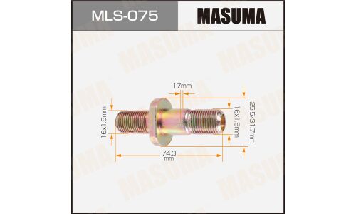 Шпилька колесная Masuma MLS-075, для грузовиков Nissan, M16x1.5(R), M16x1.5(R), длина 74.3мм