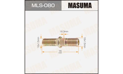 Шпилька колесная Masuma MLS-080, для грузовиков Mitsubishi Fuso, M16x1.5(R), M16x1.5(R), длина 76мм