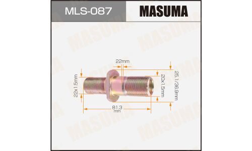 Шпилька колесная Masuma MLS-087, для грузовиков Isuzu, M22x1.5(R), M20x1.5(R), длина 81.5мм
