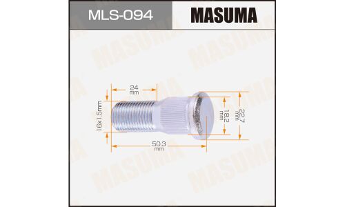 Шпилька колесная Masuma MLS-094, для грузовиков Isuzu, M16x1.5(L), длина 50.5мм