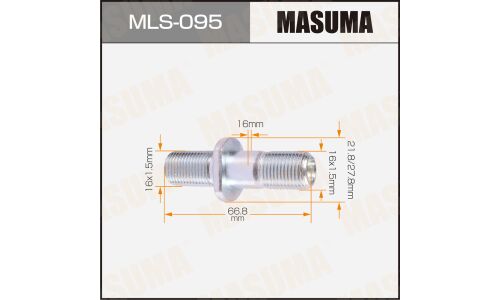 Шпилька колесная Masuma MLS-095, для грузовиков Isuzu, M16x1.5(L), M16x1.5(L), длина 67.2мм