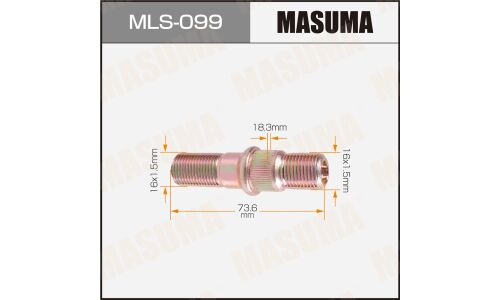 Шпилька колесная Masuma MLS-099, для грузовиков Isuzu, M16x1.5(R), M16x1.5(R), длина 73.6мм