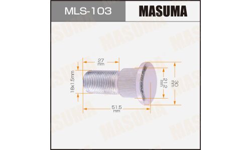 Шпилька колесная Masuma MLS-103, для грузовиков Isuzu, M18x1.5(R), длина 51.5мм