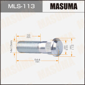 Шпилька колесная Masuma MLS-113, для грузовиков Isuzu, M14x1.5(R), длина 54.8мм