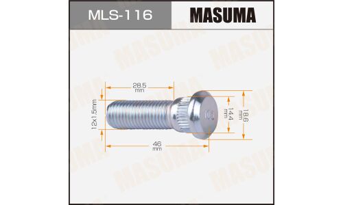 Шпилька колесная Masuma MLS-116, для Toyota / Lexus / Daihatsu, M12x1.5(R), длина 46мм