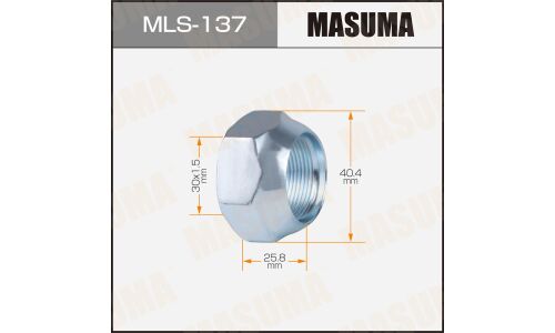 Гайка колесная Masuma MLS-137, открытая, для грузовиков Toyota, M30x1.5(R), длина 25.8мм, сфера, под ключ 41мм, 1 шт
