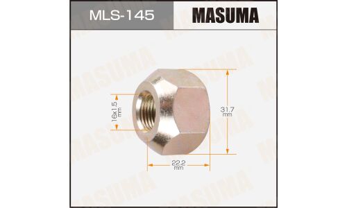 Гайка колесная Masuma MLS-145, открытая, для грузовиков Toyota, M16x1.5(R), длина 22.2мм, коническая посадка, под ключ 32мм, 1 шт