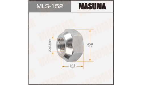 Гайка колесная Masuma MLS-152, открытая, для грузовиков Toyota, M20x1.5(L), длина 24.8мм, коническая посадка, под ключ 41мм