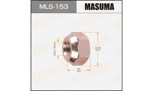 Гайка колесная Masuma MLS-153, открытая, для грузовиков Toyota, M20x1.5(R), длина 25мм, коническая посадка, под ключ 41мм, 1 шт
