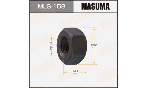 Гайка колесная Masuma MLS-158, открытая, для Nissan, M16x1.5(R), длина 14.1мм, плоская посадка, под ключ 27мм