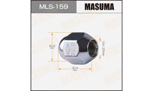 Гайка колесная Masuma MLS-159, закрытая, для Nissan, M12x1.25(R), длина 30.4мм, коническая посадка, под ключ 21мм