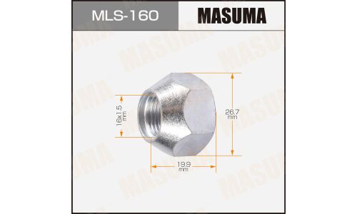 Гайка колесная Masuma MLS-160, открытая, для грузовиков Nissan, M16x1.5(R), длина 19.9мм, коническая посадка, под ключ 27мм
