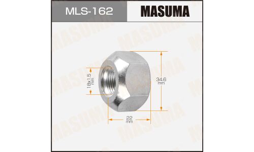 Гайка колесная Masuma MLS-162, открытая, для грузовиков Nissan, M18x1.5(L), длина 22мм, коническая посадка, под ключ 35мм, 1 шт