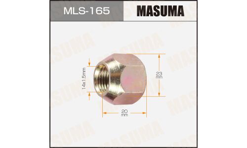 Гайка колесная Masuma MLS-165, открытая, для грузовиков Nissan, M14x1.5(R), длина 20мм, коническая посадка, под ключ 23мм