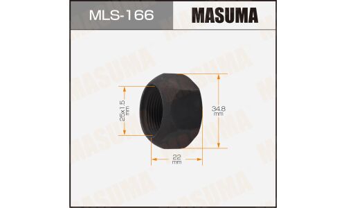 Гайка колесная Masuma MLS-166, открытая, для грузовиков Nissan, M25x1.5(R), длина 22мм, коническая посадка, под ключ 35мм, 1 шт