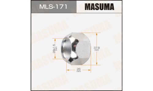 Гайка колесная Masuma MLS-171, открытая, для грузовиков Mitsubishi Fuso, M28x1.5(R), длина 26мм, сфера, под ключ 38мм, 1 шт