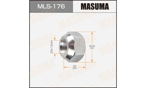 Гайка колесная Masuma MLS-176, открытая, для грузовиков Isuzu, M20x1.5(L), длина 26мм, коническая посадка, под ключ 41мм, 1 шт