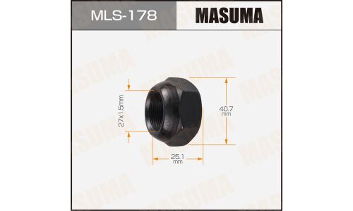 Гайка колесная Masuma MLS-178, открытая, для грузовиков Isuzu, M27x1.5(L), длина 25.1мм, сфера, под ключ 41мм, 1 шт