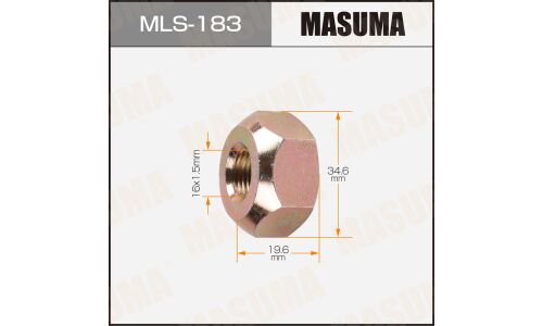 Гайка колесная Masuma MLS-183, открытая, для грузовиков Isuzu, M16x1.5(R), длина 19.6мм, коническая посадка, под ключ 35мм, 1 шт