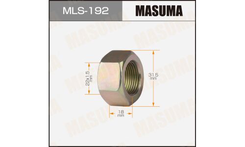 Гайка колесная Masuma MLS-192, открытая, для грузовиков Isuzu, M22x1.5(R), длина 18мм, плоская посадка, под ключ 32мм, 1 шт