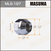 Гайка колесная Masuma MLS-197, открытая, M12x1.5(R), длина 17.8мм, коническая посадка, под ключ 19мм, комплект 20 шт
