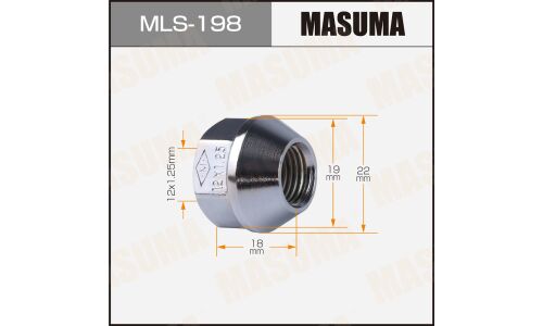 Гайка колесная Masuma MLS-198, открытая, M12x1.25(R), длина 17.8мм, коническая посадка, под ключ 19мм