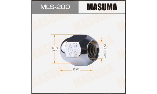 Гайка колесная Masuma MLS-200, закрытая, для Subaru, M12x1.25(R), длина 25.8мм, коническая посадка, под ключ 19мм