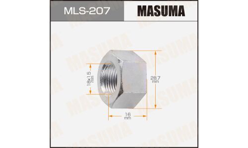 Гайка колесная Masuma MLS-207, открытая, для грузовиков Isuzu, M18x1.5(R), длина 16мм, плоская посадка, под ключ 29мм