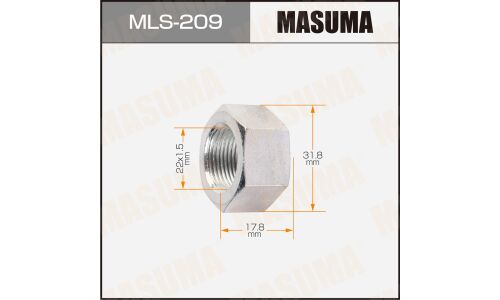 Гайка колесная Masuma MLS-209, открытая, для грузовиков Isuzu, M22x1.5(L), длина 17.8мм, плоская посадка, под ключ 32мм