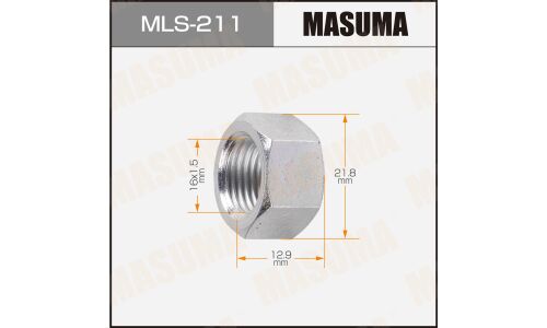 Гайка колесная Masuma MLS-211, открытая, для Toyota / Lexus, M16x1.5(R), длина 12.9мм, плоская посадка, под ключ 22мм